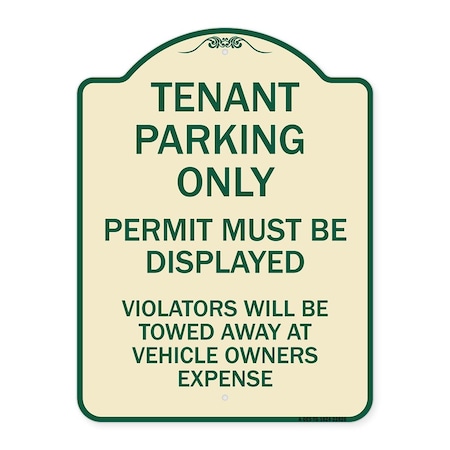 Tenant Parking Only Display Permit Violators Towed At Owner Expense Aluminum Sign